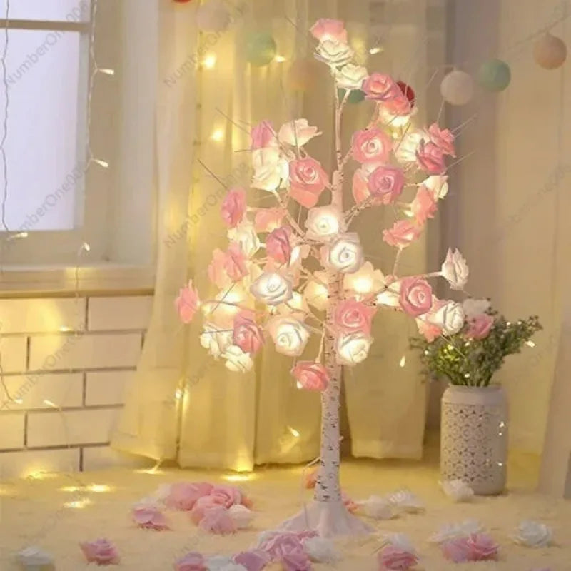 Christmas Rose LED Floor Lamp, Colorful Glowing Tree Light for Bedroom Living Room Decor, Dimmable Ambient Light with Remote