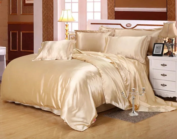 Satin Black Bedding Set With Duvet Cover Bed Sheet Pillow Cover Luxury Satin Bedding Bed Linen King Queen Twin Size