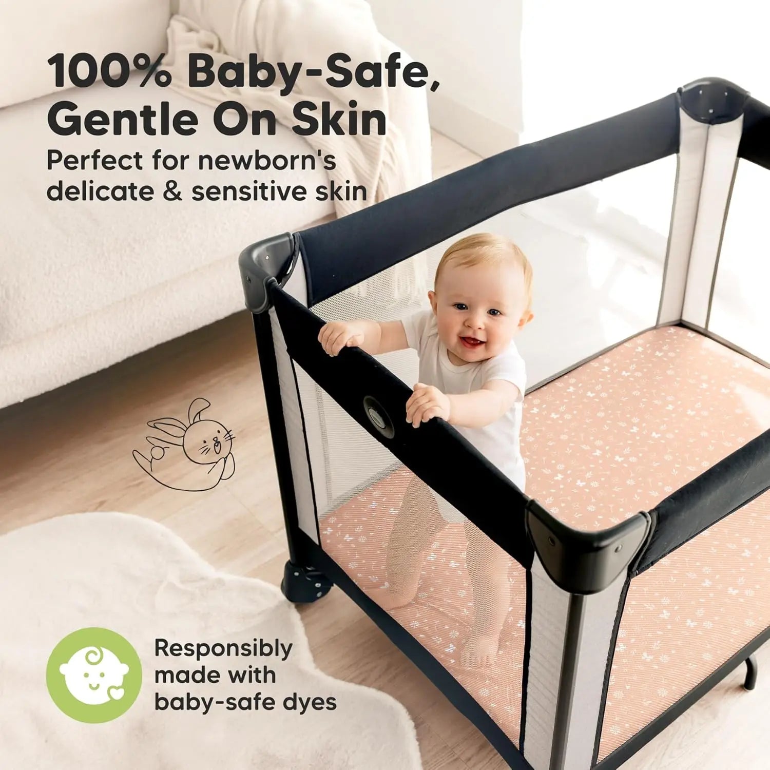 Soft Fitted Mini Crib Sheets 2-Pack for 38x26 Mattress, Neutral Cozy Toddler Playard Bedding