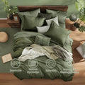 Olive Green Queen Bedding Set with 7-Piece Cationic Dyed Comforter, Sheets, Pillowcases, and Shams