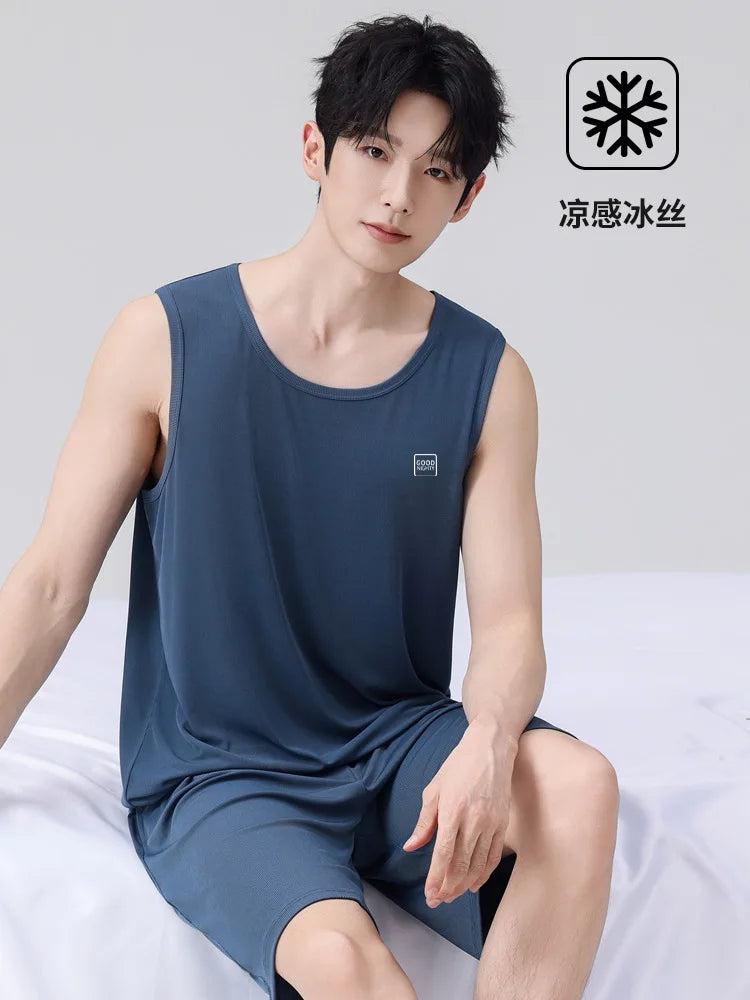 Men's Suit Men Clothing Homewear Sweatshirt Sportswear Pajama Set Tops Summer Ice Silk New Casual Pants Y2K Sports Set Wholesale
