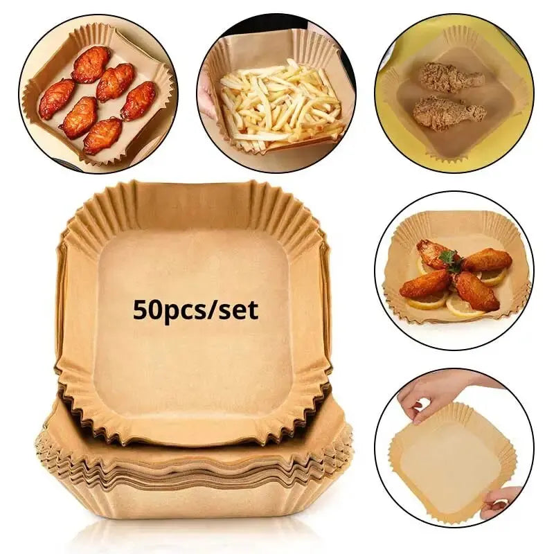 Air Fryer Paper Disposable Airfrying Baking Paper Round Square Air Fryer Liners Non-Stick Air Fryer Disposable Paper 50/100pcs