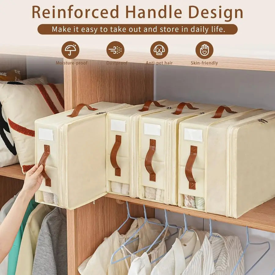 Sheet Organizers and Storage, 4 Pack Linen Closet Organizers with Adjustable Zipper, Foldable Bedding Storage for Queen or King
