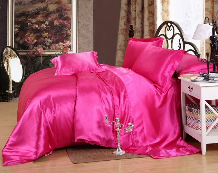 Satin Black Bedding Set With Duvet Cover Bed Sheet Pillow Cover Luxury Satin Bedding Bed Linen King Queen Twin Size