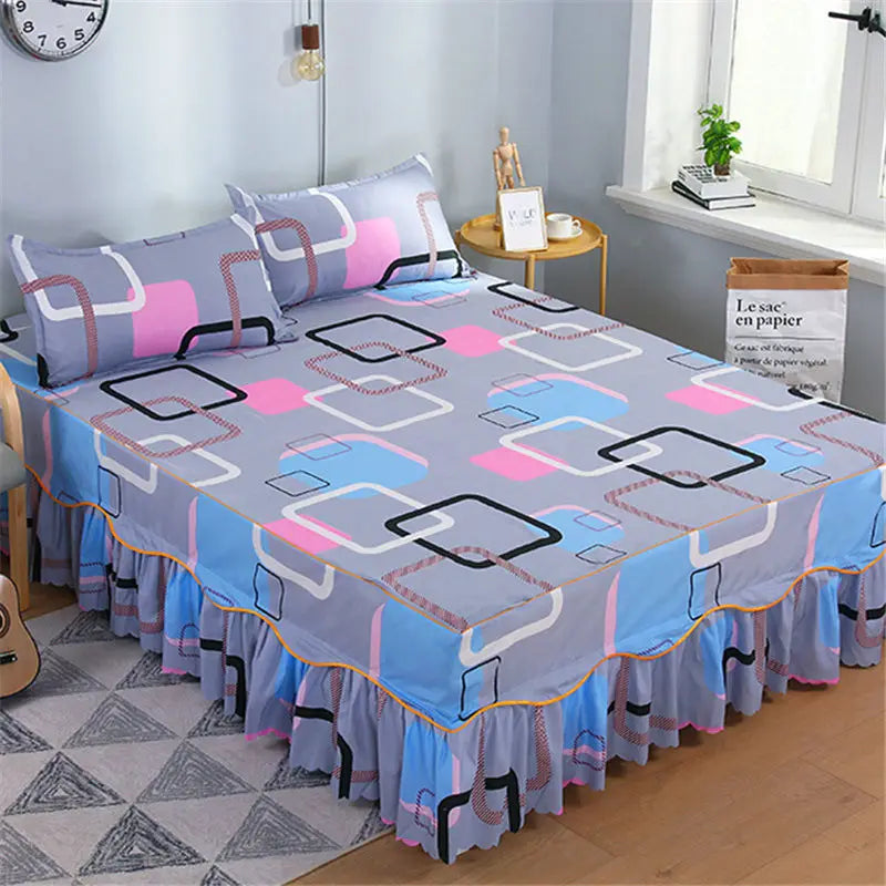 Bedding Set Home Textile Cotton Bedspread Elastic Fitted Mattress Cover Couple Quilt Single Bed Sheet with 2pcs Pillow Covers