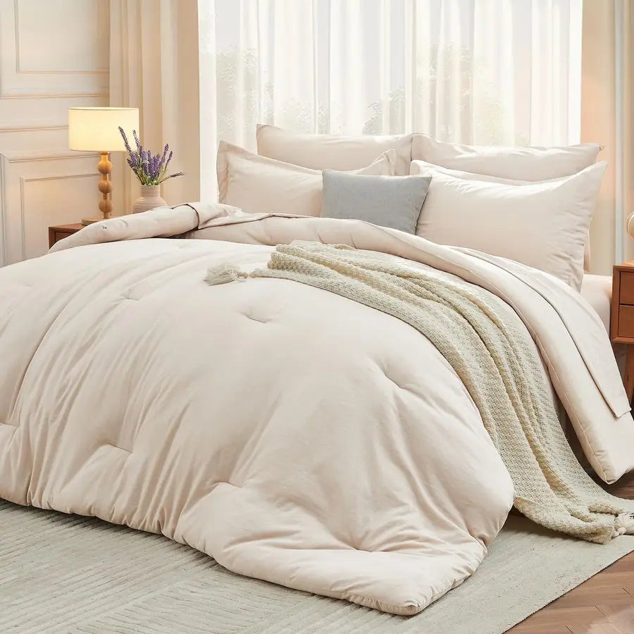 7 Pieces Queen Comforter Set, Soft Bed in a Bag Queen Size, All Season Bedding Set with Comforter, Flat Sheet, Fitted Sheet, Pil
