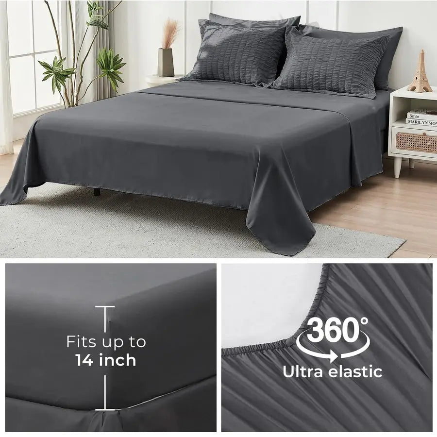 Queen Comforter Set Seersucker 7 Pieces, All Season Luxury Bed in a Bag for Bedroom, Bedding Set with Comforters, Sheets, Pillow