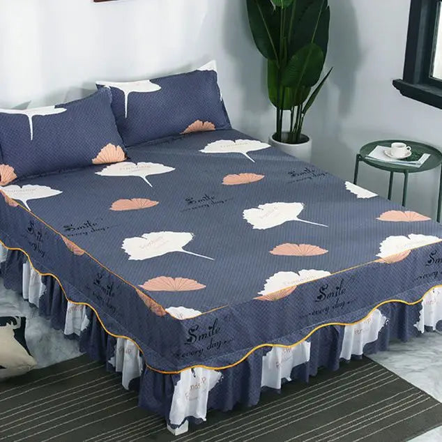 Bedding Set Home Textile Cotton Bedspread Elastic Fitted Mattress Cover Couple Quilt Single Bed Sheet with 2pcs Pillow Covers