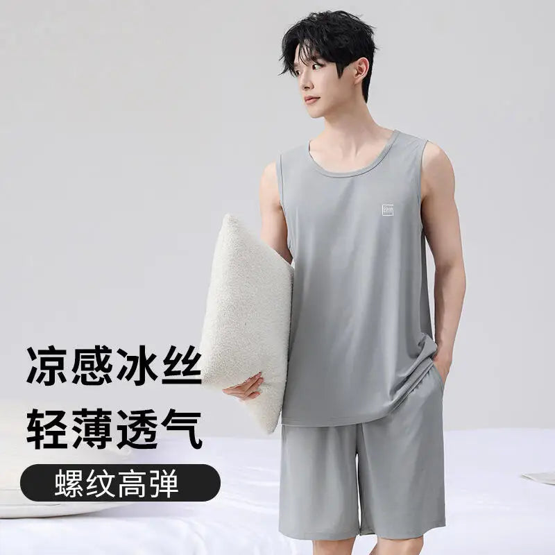 Men's Suit Men Clothing Homewear Sweatshirt Sportswear Pajama Set Tops Summer Ice Silk New Casual Pants Y2K Sports Set Wholesale