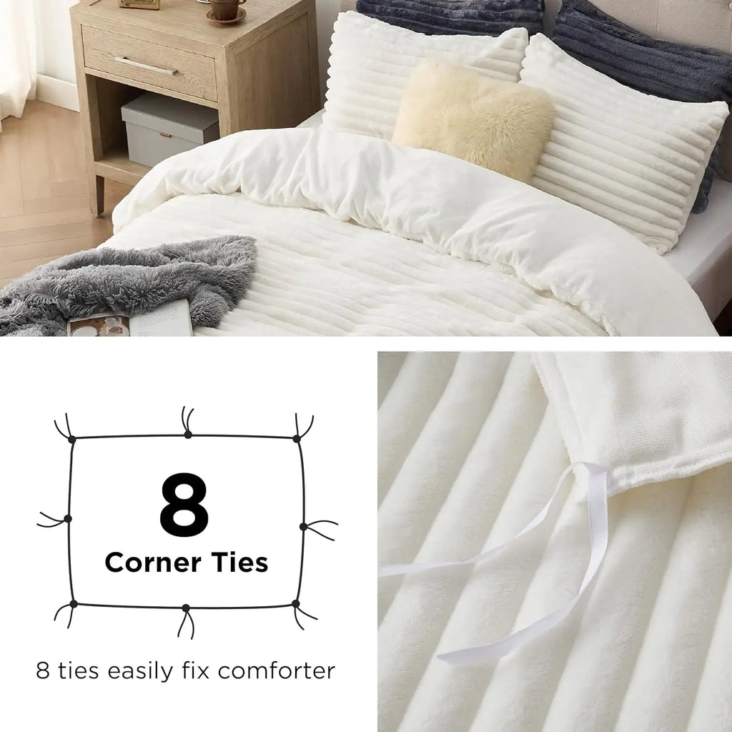 Ultra Soft Flannel Duvet Cover Set Queen Size, Warm Winter Bedding with Striped Pattern, 3 Pieces