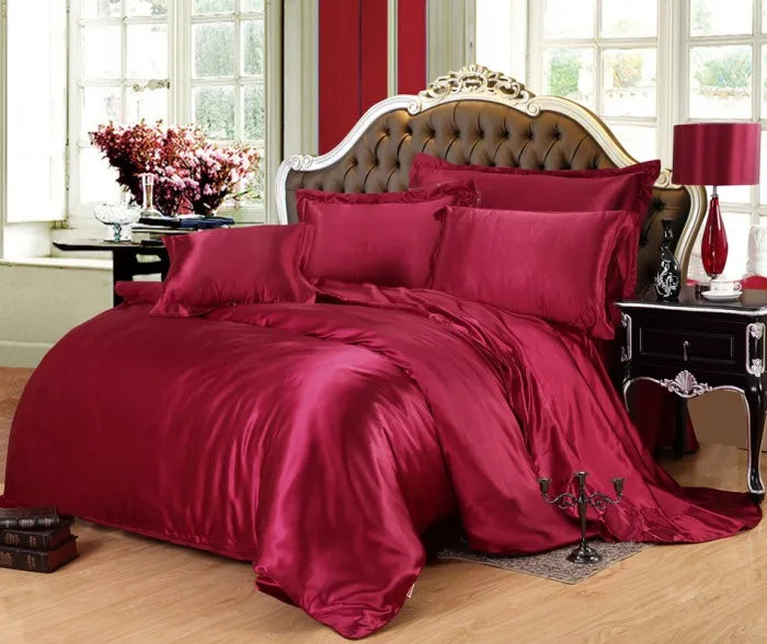 Satin Black Bedding Set With Duvet Cover Bed Sheet Pillow Cover Luxury Satin Bedding Bed Linen King Queen Twin Size