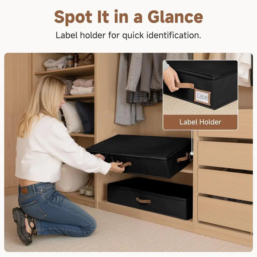 Underbed Storage with Lid, 2Pack Under Bed Storage Containers for Clothes, Bedding, and Sweaters, Black