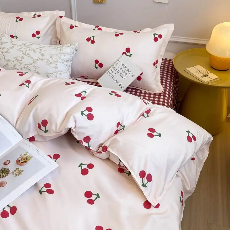 Cute Rabbit Bedding Set Flat Sheet Duvet Cover Pillowcases Single Double Queen Size Bed Linen Boys Girls Home Textile
