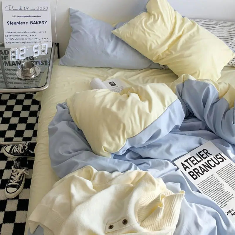 Bed Linen Duvet Cover Sheets Simple Style Four-piece Set Japanese Dormitory Bedding Single Student Cover Quilt Three-piece Set