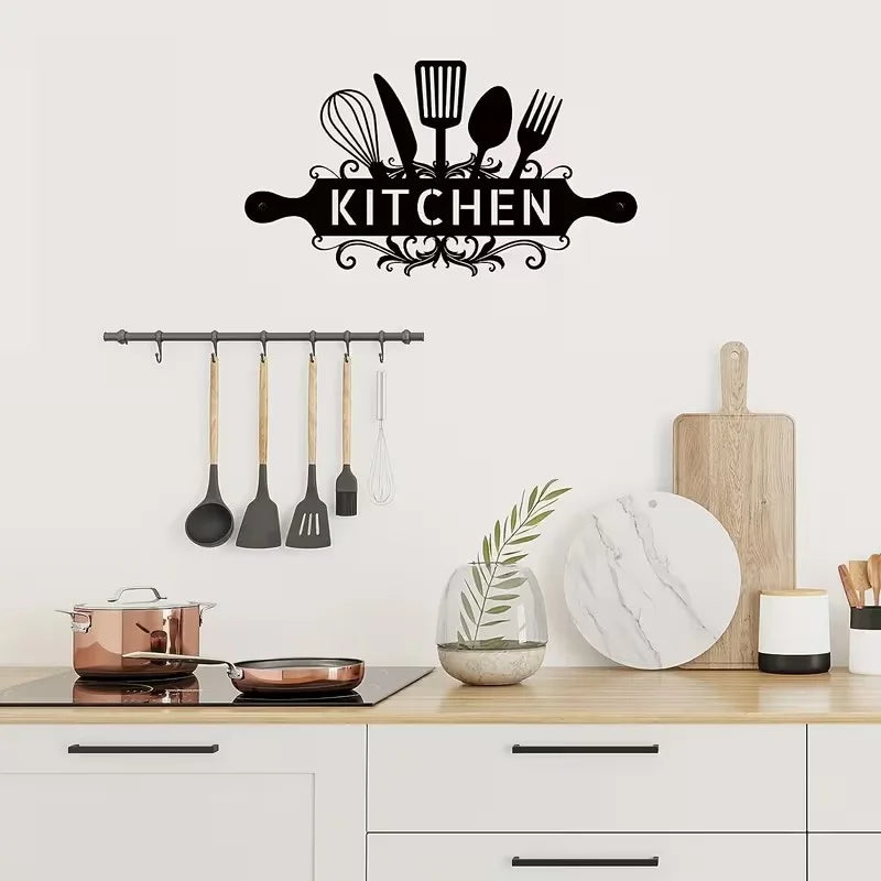 One Piece of Kitchen Wall Art for Hanging - Black Metal Sign for Farmhouse-Style Home Decor, Suitable for Kitchen/Dining RoomS