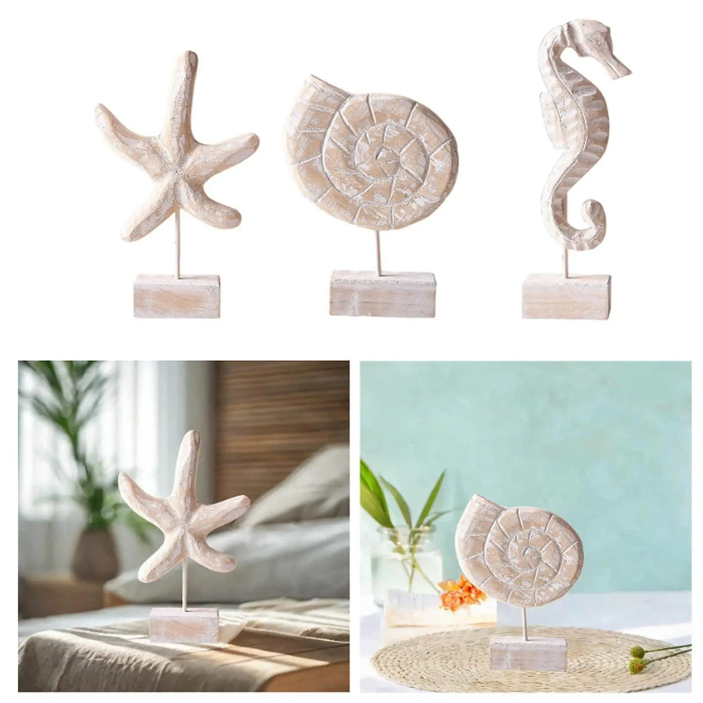Wood Statue Beach Table Decor Handmade Decoration Accent Figurine Tabletop Statue for Home Office Kitchen Bedroom Mantel