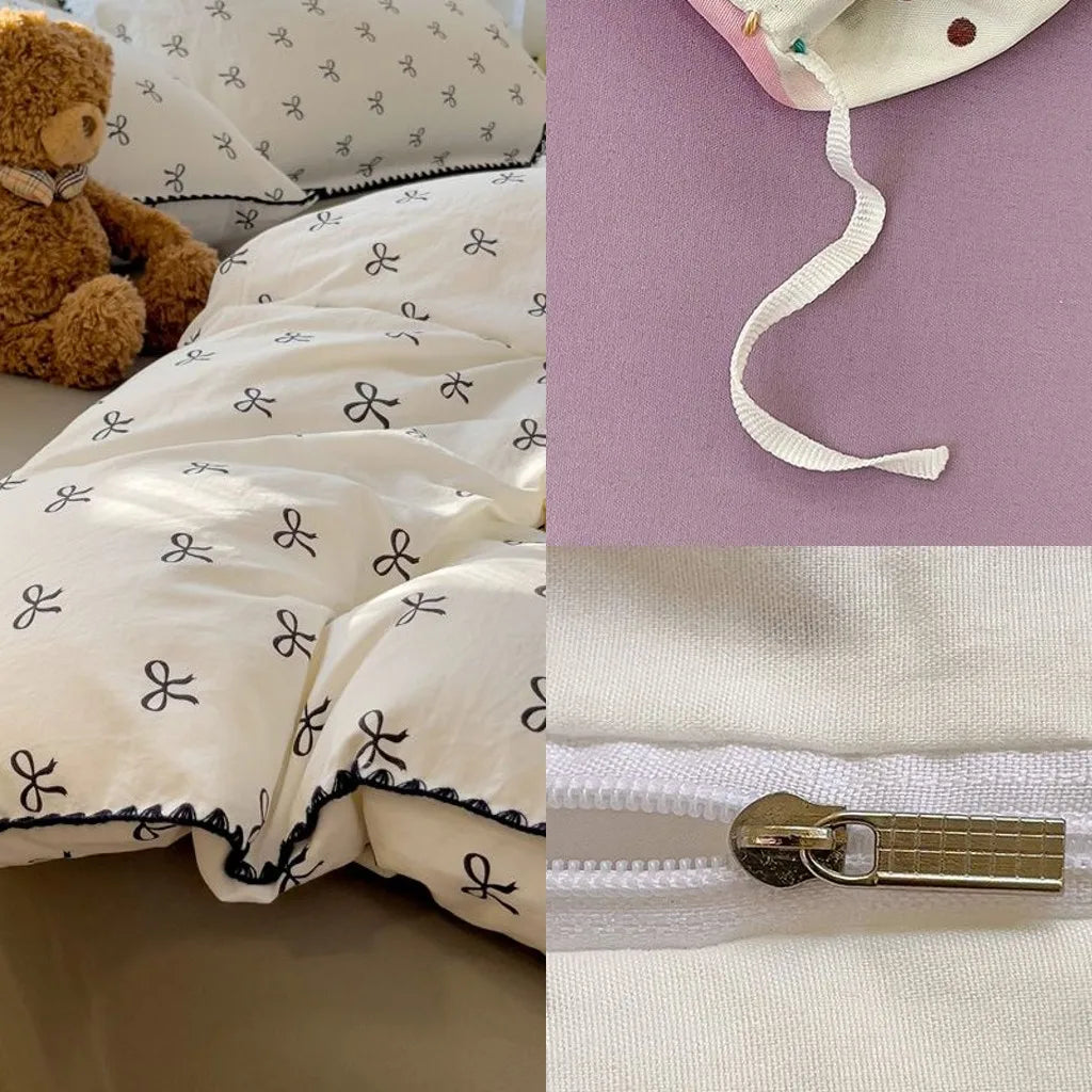 Ins Soft Bedding Set Mushroom Girls Single Double King Size Duvet Cover No Filler Flat Sheet Pillowcase Washed Cotton Bed Linens