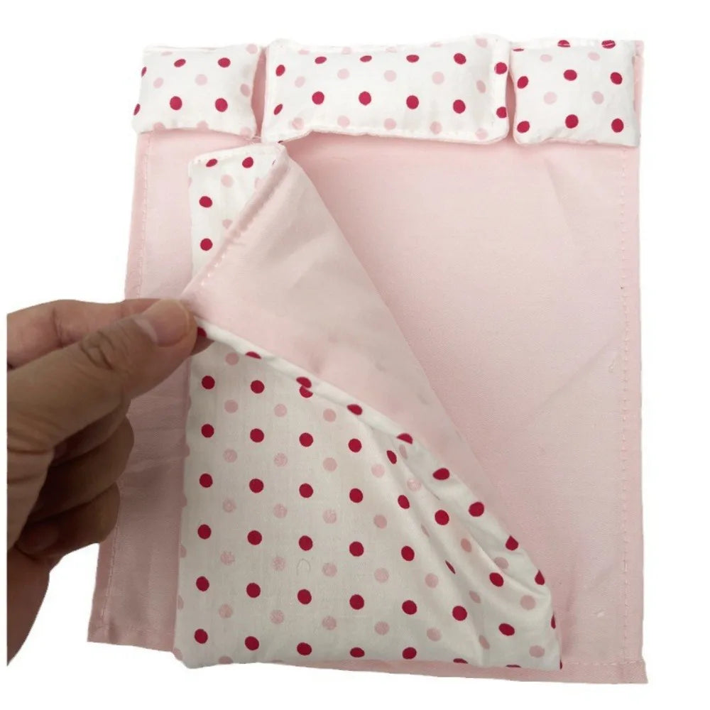 Five-piece Set Lovely Dollhouse Sleeping Blanket Miniature Bed Sheet Dollhouse Miniature Bed 1:12 Scale Pillow 20cm Bedding