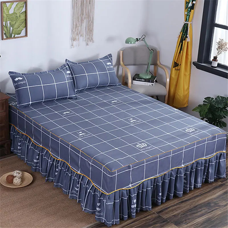 Bedding Set Home Textile Cotton Bedspread Elastic Fitted Mattress Cover Couple Quilt Single Bed Sheet with 2pcs Pillow Covers