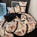 Ins Bedding Set Cute Bear Single Queen Size Soft Duvet Cover Flat Sheet Pillowcase for Girls Boys Home Bed Linens