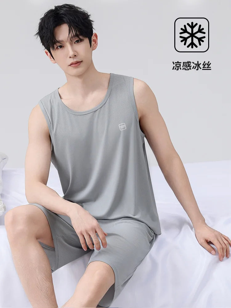 Men's Suit Men Clothing Homewear Sweatshirt Sportswear Pajama Set Tops Summer Ice Silk New Casual Pants Y2K Sports Set Wholesale