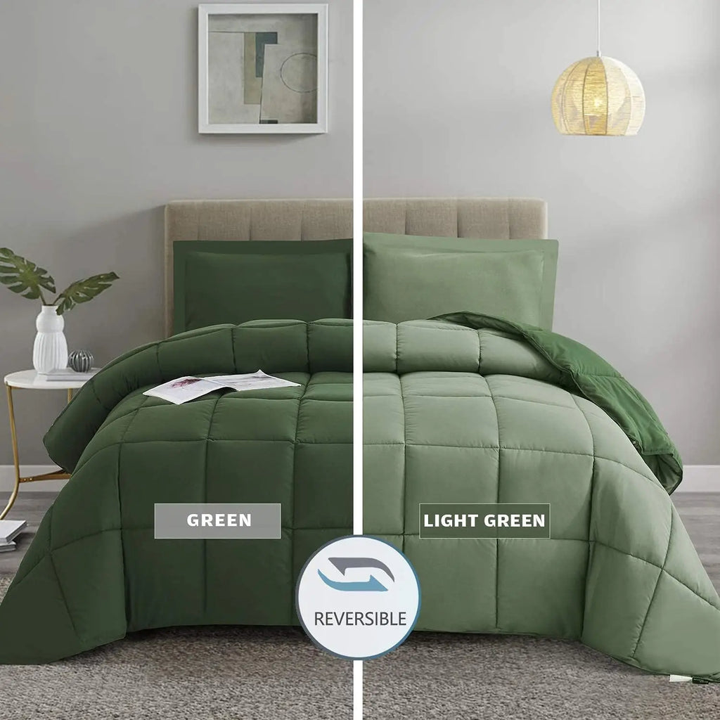 Green King Size Comforter Set - Reversible, All Season, Breathable & Soft Microfiber Bedding with Pillow Shams