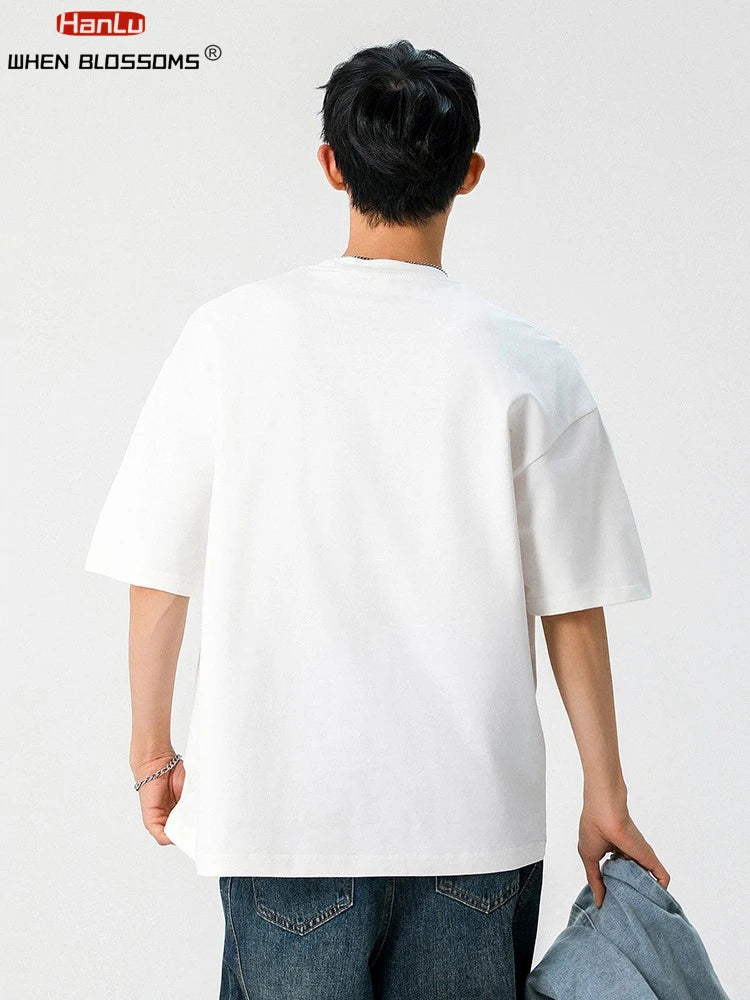 Summer Men's Cotton T-Shirt Cute Dog Embroidery Japanese Style Oversized Couple Tee Streetwear Casual Short Sleeve Loose Fit