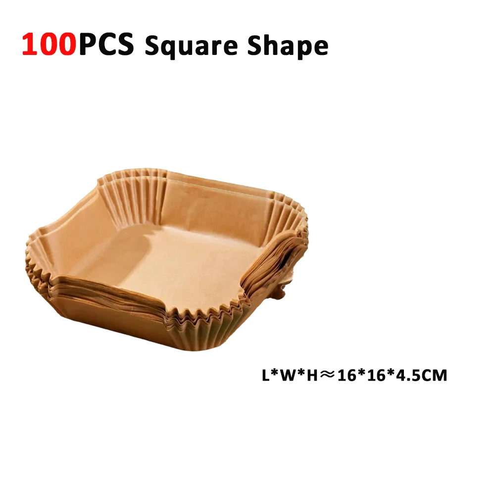 Air Fryer Paper Disposable Airfrying Baking Paper Round Square Air Fryer Liners Non-Stick Air Fryer Disposable Paper 50/100pcs