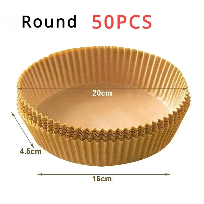 Air Fryer Paper Disposable Airfrying Baking Paper Round Square Air Fryer Liners Non-Stick Air Fryer Disposable Paper 50/100pcs