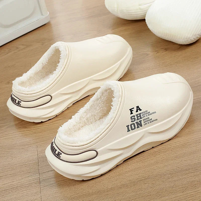 Men Shoes Winter Warm Shoes Plush Lining Indoor Cotton Slippers Couple Platform Outdoor Kitchen shoes House Waterproof Slippers