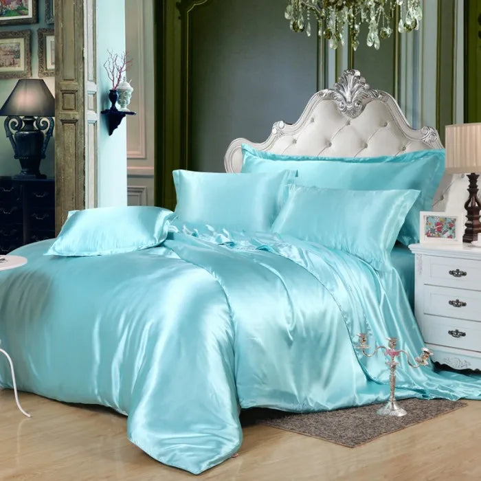 Satin Black Bedding Set With Duvet Cover Bed Sheet Pillow Cover Luxury Satin Bedding Bed Linen King Queen Twin Size