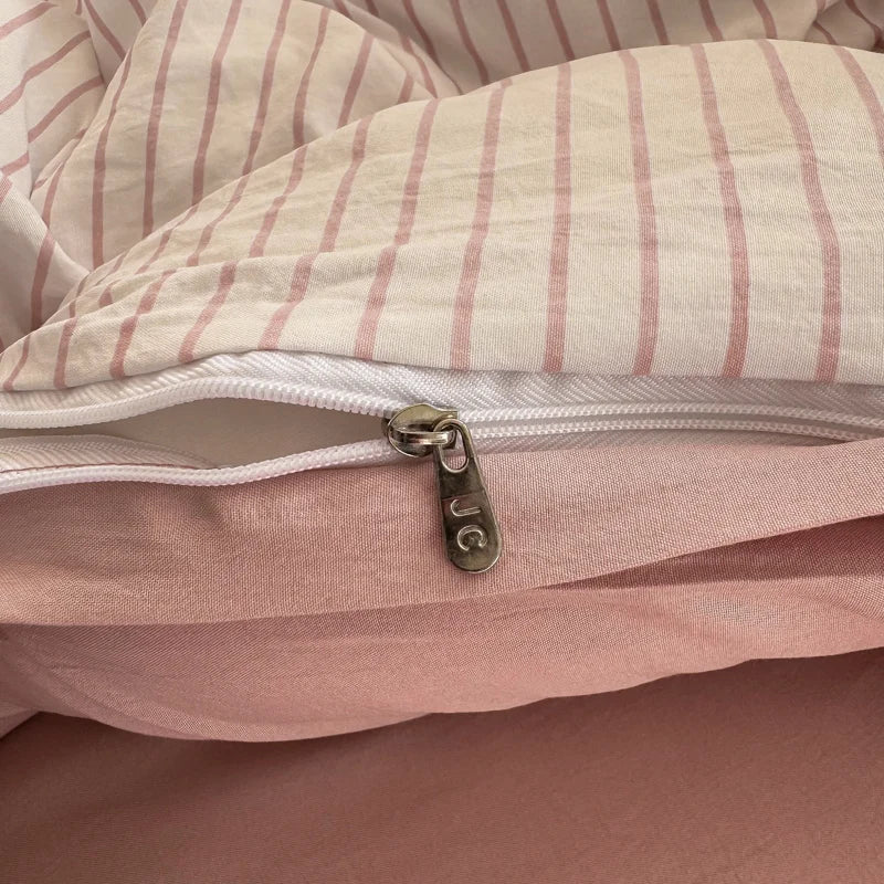 Pure Washed Cotton Stripe Style Bedding Set Simple Ins Duvet Cover Set Ultra Soft Comfortable Bed Sheet Set Bed Linen Pillowcase