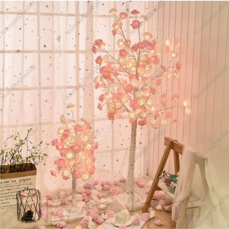 Christmas Rose LED Floor Lamp, Colorful Glowing Tree Light for Bedroom Living Room Decor, Dimmable Ambient Light with Remote