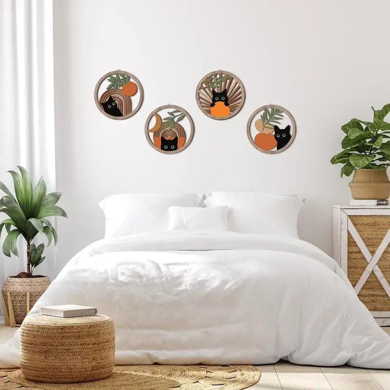Bohemian Wall Decor 4X Moon And Sun Wood Signs Aesthetic Bedroom Decoration Farmhouse Geometric Hangings 10x10 Inches For Living