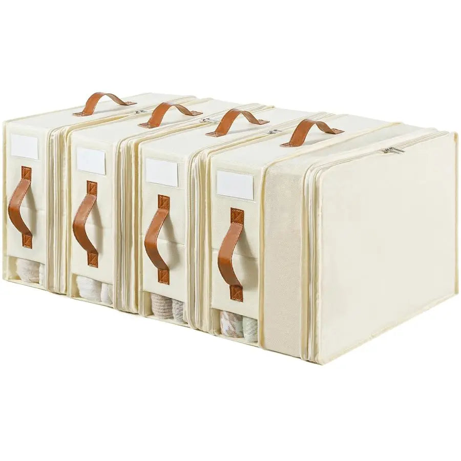 Sheet Organizers and Storage, 4 Pack Linen Closet Organizers with Adjustable Zipper, Foldable Bedding Storage for Queen or King