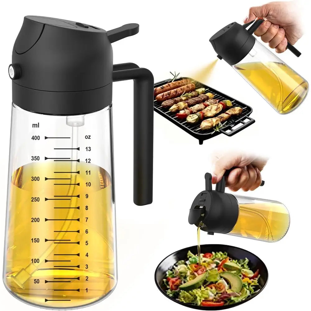 16oz/470ml Glass Olive Oil Sprayer or Cooking – 2 in 1 Olive Oil Dispenser Bottle or Kitchen Gadgets and Air ryer Accories, Sala