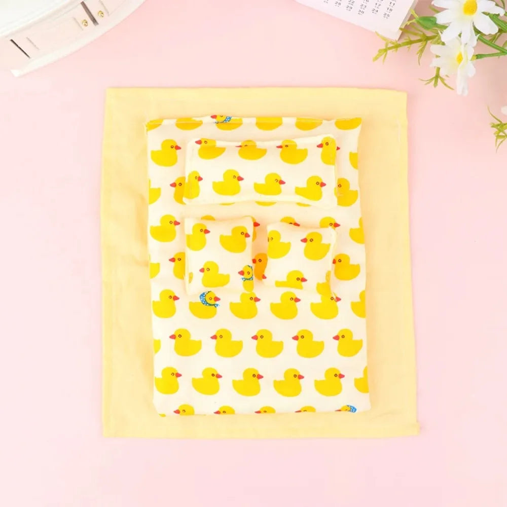 Five-piece Set Lovely Dollhouse Sleeping Blanket Miniature Bed Sheet Dollhouse Miniature Bed 1:12 Scale Pillow 20cm Bedding
