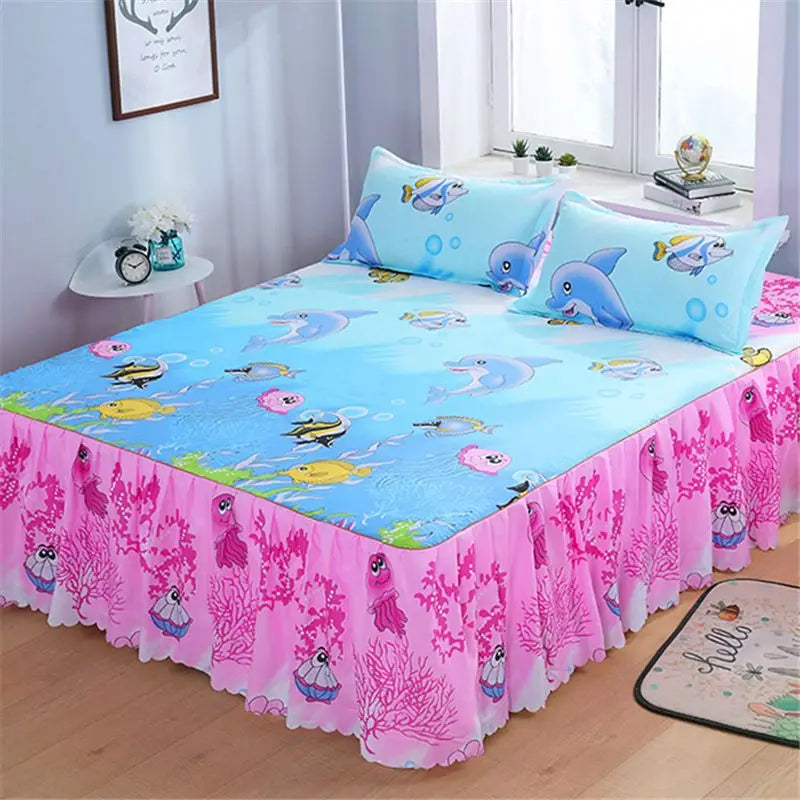 Bedding Set Home Textile Cotton Bedspread Elastic Fitted Mattress Cover Couple Quilt Single Bed Sheet with 2pcs Pillow Covers