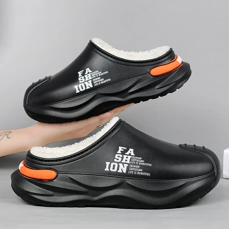 Men Shoes Winter Warm Shoes Plush Lining Indoor Cotton Slippers Couple Platform Outdoor Kitchen shoes House Waterproof Slippers
