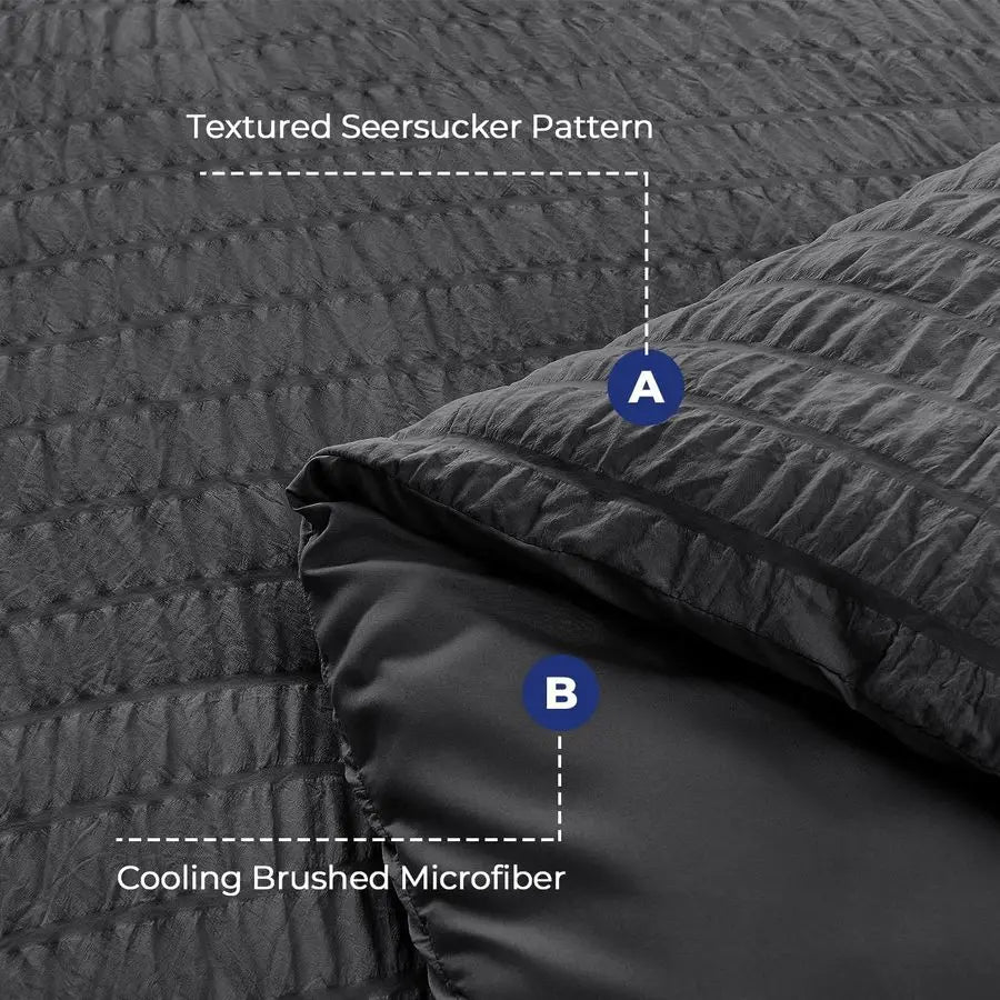 Queen Comforter Set Seersucker 7 Pieces, All Season Luxury Bed in a Bag for Bedroom, Bedding Set with Comforters, Sheets, Pillow