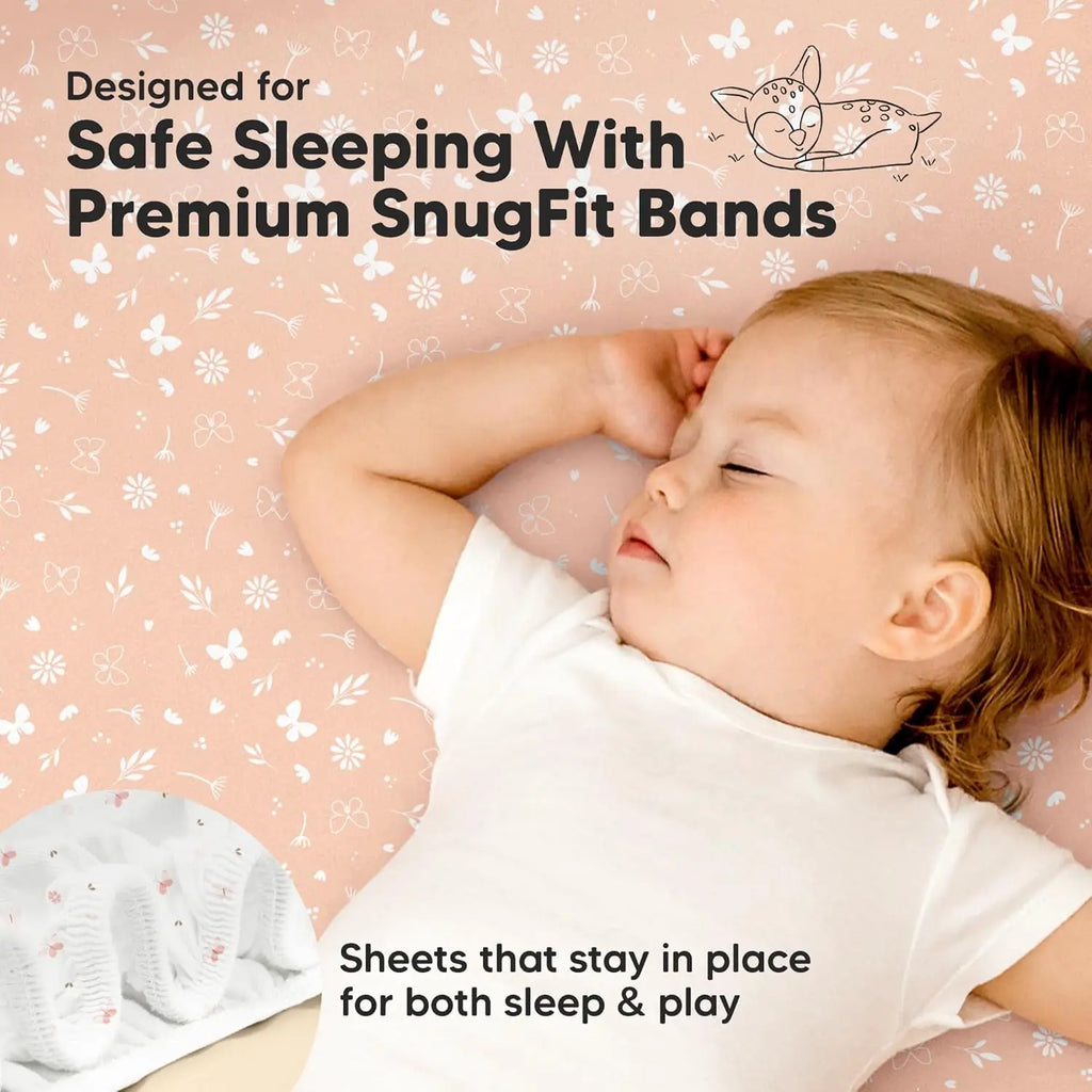 Soft Fitted Mini Crib Sheets 2-Pack for 38x26 Mattress, Neutral Cozy Toddler Playard Bedding