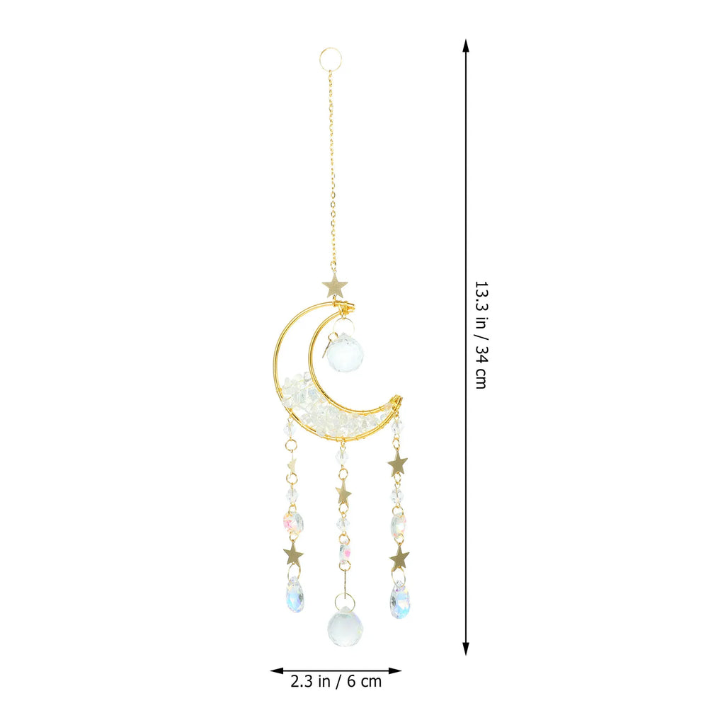 Moon Shaped Glass Hanging Suncatcher for Windows Home Bedroom Garden Decor Sun Catcher Ornament Gift for Women Rainbow Glass
