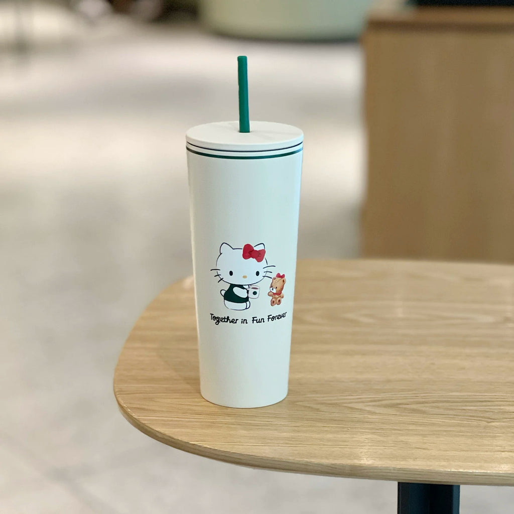 New Cute Cartoon Cat Insulated Cup With Simple And High Beauty Stainless Steel Straw Cup Portable Travel And Camping Goods
