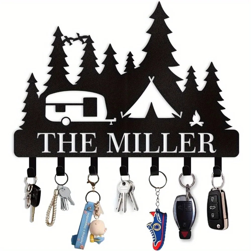 Custom Camper-Themed Wall-Mounted Key Holder|Artisan-Made Metal Hooks,Halloween&Christmas Gift,Kitchen/Doorway/Hallway/Office De