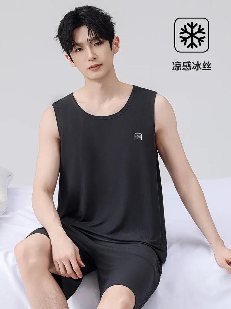 Men's Suit Men Clothing Homewear Sweatshirt Sportswear Pajama Set Tops Summer Ice Silk New Casual Pants Y2K Sports Set Wholesale