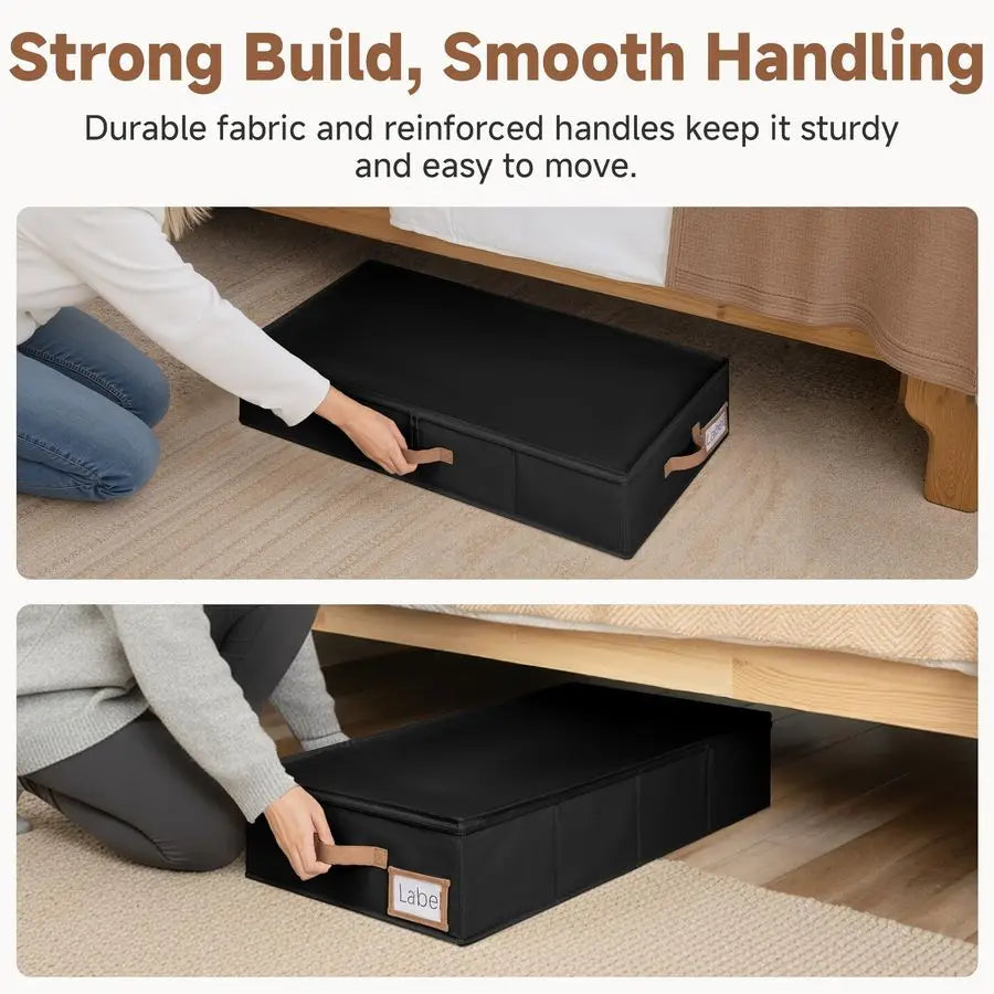Underbed Storage with Lid, 2Pack Under Bed Storage Containers for Clothes, Bedding, and Sweaters, Black