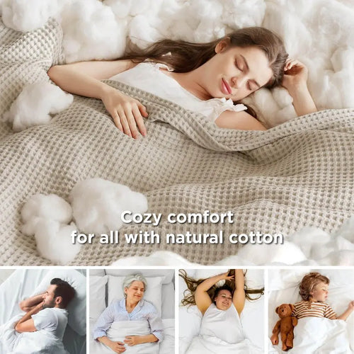 100 Cotton Blanket Queen Size for Spring Summer, Waffle Weave Thin Lightweight Breathable Blanket for Bed, Cotton Bedding Room D