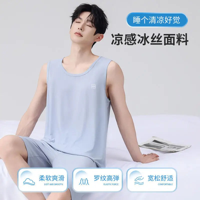 Men's Suit Men Clothing Homewear Sweatshirt Sportswear Pajama Set Tops Summer Ice Silk New Casual Pants Y2K Sports Set Wholesale